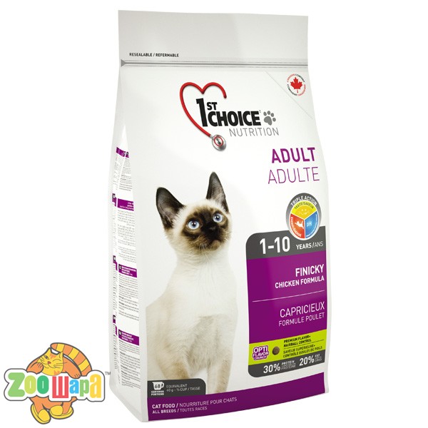 1st Choice Сухой корм для взрослых кошек привередливых и активных Finicky Adult Chickenс с курицей (0,35 кг)