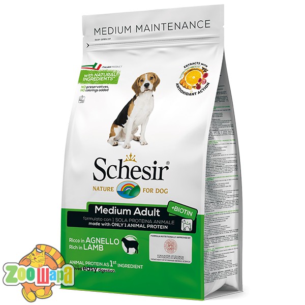 Schesir Dog Medium Adult Lamb ягненок 3 кг сухой монопротеиновый корм для взрослых собак средних пород