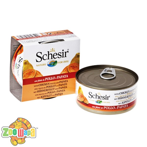 Schesir Влажный корм для собак Chicken Papaya филе курицы с папайей в желе (150 г)