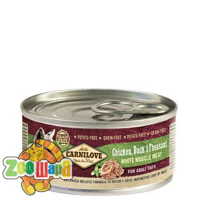 Carnilove Консерви Карнілав Вайт Масл Мит з м'ясом курки, качки та фазаном для котів, 100g, 111282 (100560/111282/8974), (1111154395)