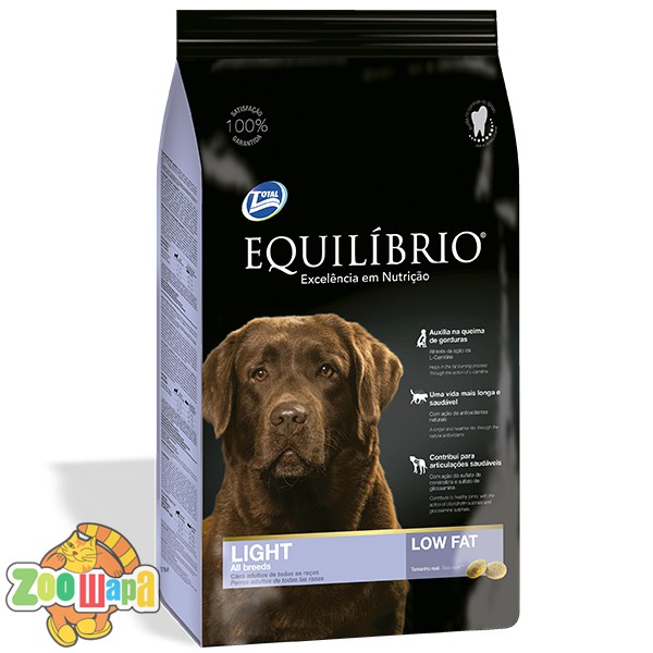 EQUILIBRIO Сухой суперпремиум низкокалорийный корм для собак средних и крупных пород 15кг