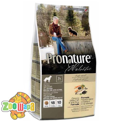 Pronature Holistic Сухой корм для пожилых и малоактивных собак всех пород Dog food SENIOR c океанической белой рыбой и диким рисом (13,6 кг)