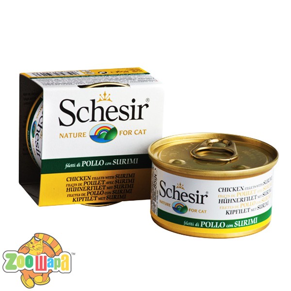 Schesir Влажный корм для кошек Chicken Surimi филе курицы с сурими в желе (85 г)