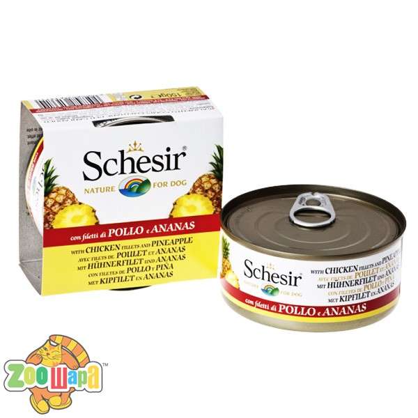 Schesir Влажный корм для собак Chicken Pineapple филе курицы с ананасом в желе (150 г)