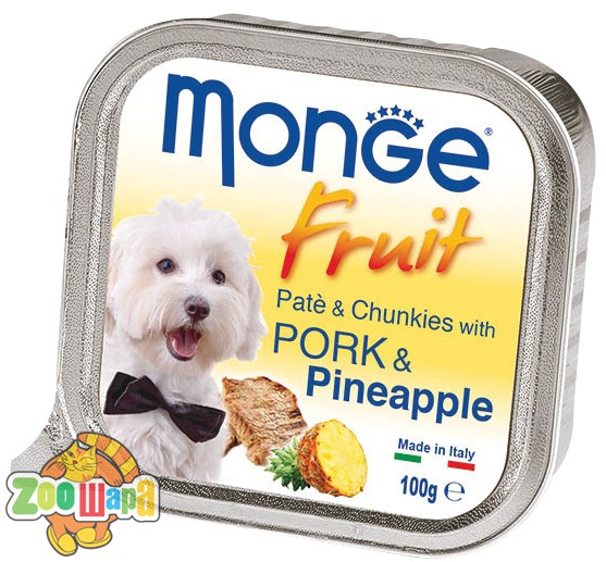 MONGE 100г. SUPERPREMIUM DOG FRUIT со свининой и ананасом (паштет с кусочками мяса)
