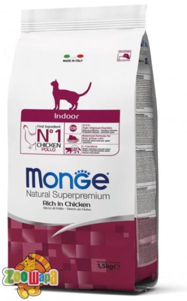 MONGE 10 кг. SUPERPREMIUM   CAT Adult  Indoor  - для взрослых котов живущих в закрытом помещении.