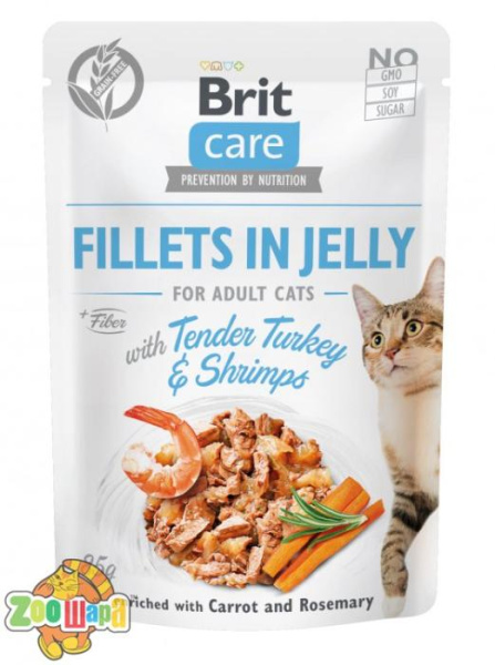 Brit Care Корм Brit Care вологий для котів Бріт Кеа Кет філе в желе з ніжною індичкою та креветками 85г арт.100535 (100535/0570), (1111163843)