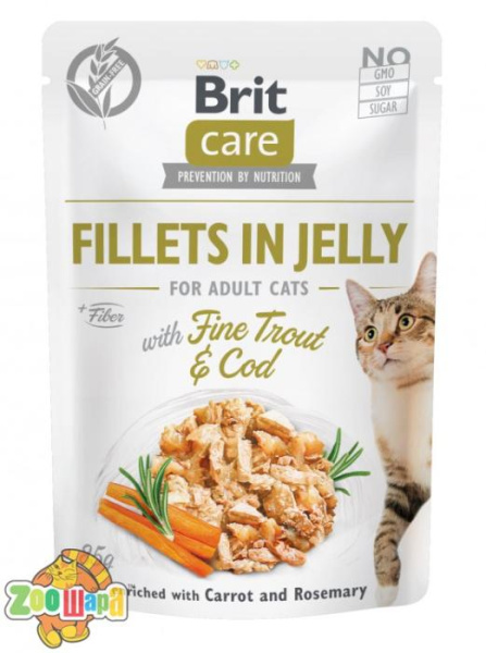 Brit Care Корм Brit Care вологий для котів Бріт Кеа Кет філе в желе з тріскою та фореллю 85г арт.100536 (100536/0587), (1111163844)