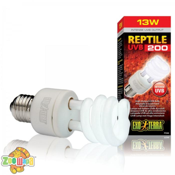 ExoTerra Лампа ультрафіолетова, люмінесцентна, Extreme UVB 200/ рівень UVB= 200, 13 Вт, E27, для пустельних рептилій, РТ2340 (PT2340), (1111135591)