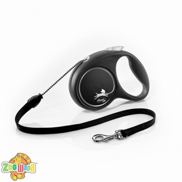 Flexi Рулетка BLACK DESIGN M 5м (трос) черная, (арт.FL33401)