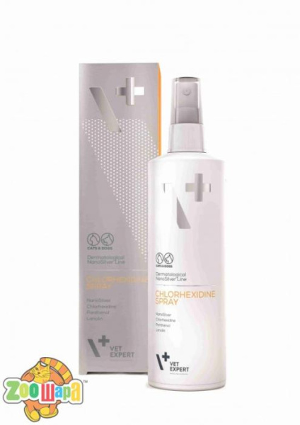 VetExpert НаноСрібло Хлоргекс (100мл спрей) уражен.шкіри, бакт.поход. (наносрібло, хлоргекс4, пантен, ланол)