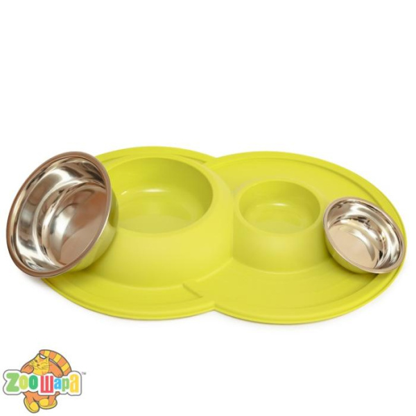 Georplast Миска подвійна металева з м'яким ковриком, Volcano Inox, 49x33x5,5 см