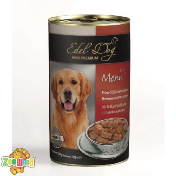Edel Dog Dog влажный корм для собак ПТИЦА И МОРКОВЬ (1,2 кг) консерва (1000340/178041), (1111140251)