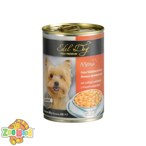Edel Dog Dog влажный корм для собак ПТИЦА И МОРКОВЬ (0,4 кг) консерва (1000334/177037), (1111141054)
