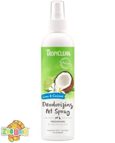 TropiClean Дезодоруючий ароматизований спрей "Лайм і кокос", 236 мл