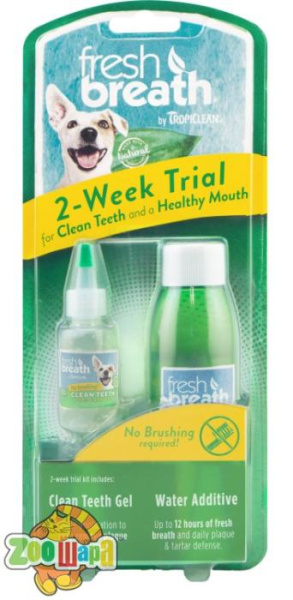 TropiClean Набір для догляду за ротовою порожниною "Свіжий подих", Trial Kit на 2 тижні (гель No Brush/добавка у воду), 15 мл/120 мл