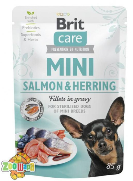 Brit Care Корм Brit Care вологий для собак Бріт Пате енд Міт Міні з філе лосося та оселедця в соусі 85г арт.100219/4449 (100219/4449), (1111162669)
