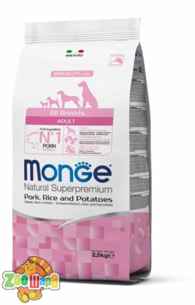 MONGE 2,5 кг. MONOPROTEIN  DOG All breeds Adult свинина, рис и картофель  - для всех пород