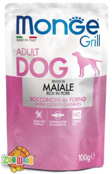 MONGE 100г. SUPERPREMIUM DOG GRILL со свининой (кусочки в паучах)