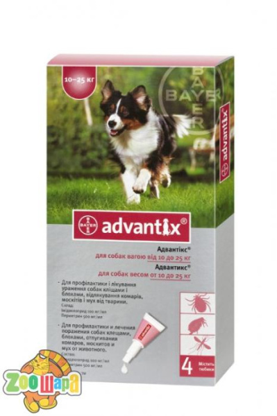 Bayer (Байер) Advantix капли на холку от блох и клещей для собак весом от 10 до 25 кг (1 пипетка)
