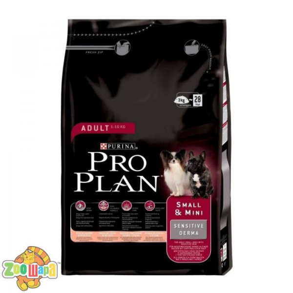 Pro Plan (Проплан) Small Sensitive Derma. С лососем, корм для взрослых собак с чувствительной кожей 3 кг