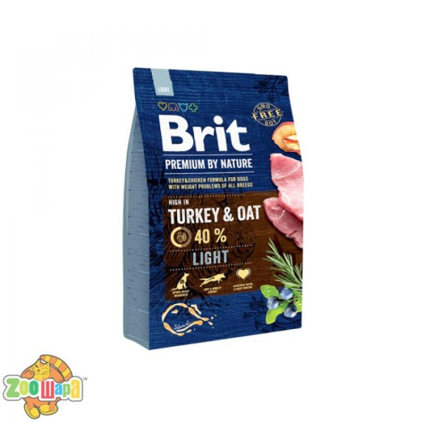 Brit Premium Light Turkey & Oats (3 кг) cухой корм для собак с избыточным весом (170839/6581), (1111150974)