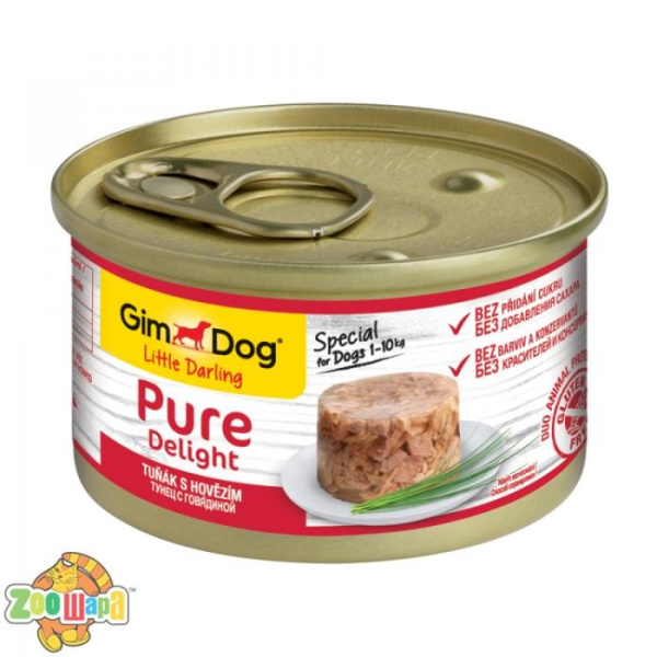 Gimpet Влажный корм для собак "Тунец с говядиной" кусочки в желе Gimdog Pure Delight (85 г) (G-513195/513058), (1111148278)