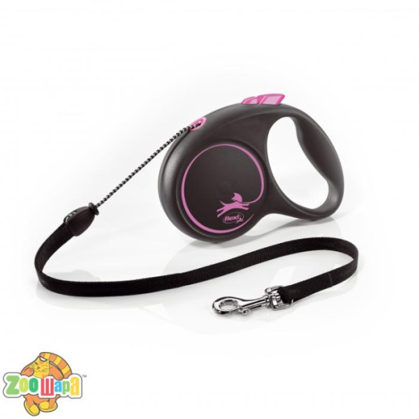 Flexi Рулетка BLACK DESIGN M 5м (трос) розовая, (арт.FL33418)