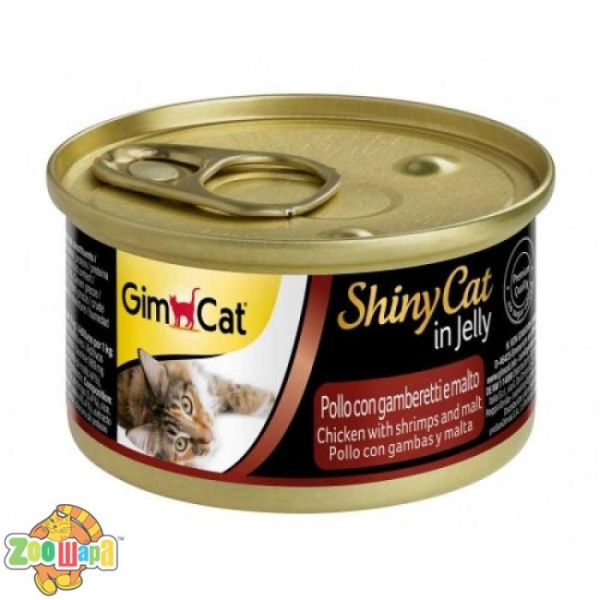 Gimpet Влажный корм для кошек "Курица, креветка и мальт" кусочки в желе Gimcat ShinyCat (70 г) (G-413273), (1111148269)