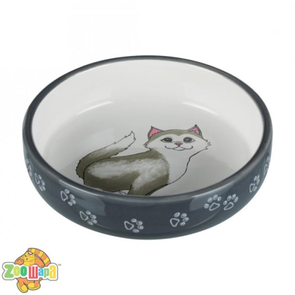 Trixie Миска для котів-брахіцефалів, 0.3 л/? 15 см, сіра/біла, кераміка,24784 (24784), (1111146883)