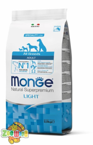 MONGE 15 кг. MONOPROTEIN  DOGAll breeds Adult Light лосось с рисом - для всех пород