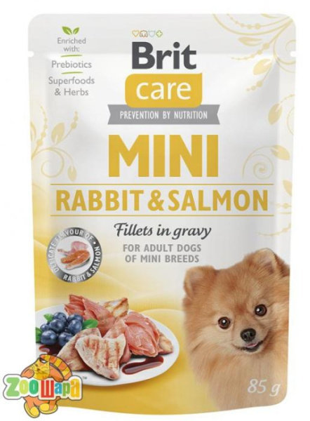 Brit Care Корм Brit Care вологий для собак Бріт Пате енд Міт Міні з філе кролика та лосося в соусі 85г арт.100218/4432 (100218/4432), (1111162668)