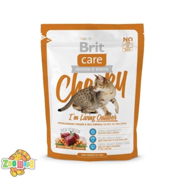 Brit Care Cat Cheeky (400 г) сухой корм с олениной и рисом для взрослых кошек всех пород, живущих на улице (132614 /5685*****), (1111141314)