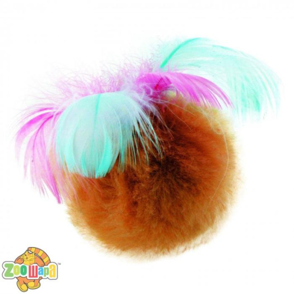 Природа Іграшка Природа для кота М'ячик пухнастий з пір'ям на резинці арт.PR240372 (PR240372), (6509)