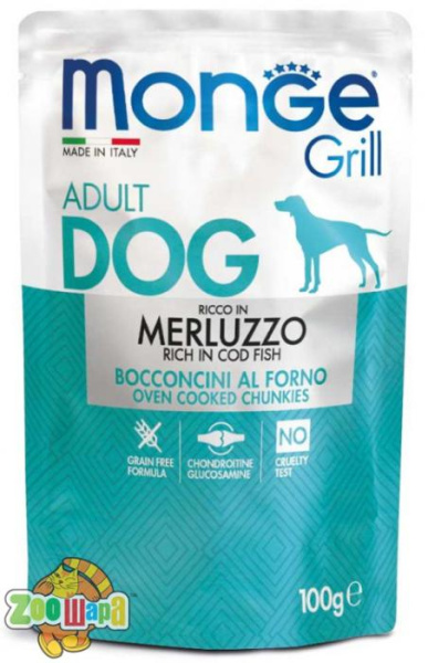 MONGE 100г. SUPERPREMIUM DOG GRILL с треской (кусочки в паучах)