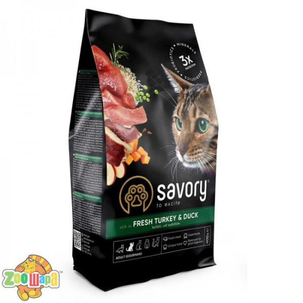 Savory Корм SAVORY сухий для котів гурманів зі свіжою індичкою та качкою 0.4кг арт.30044 (30044), (1111162997)
