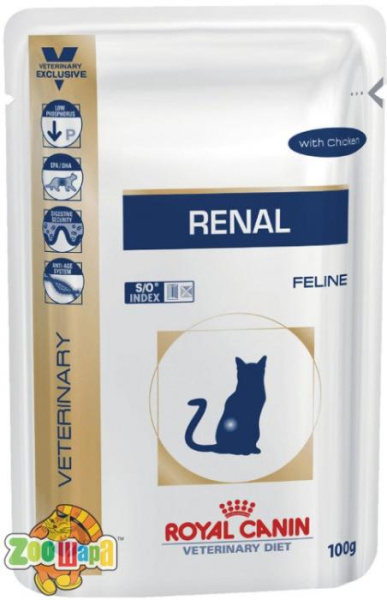 Royal Canin (Роял Канин) Консервы (пауч) для кошек при хронической почечной недостаточности со вкусом Курицы  RENAL FELINE CHICKEN Pouches 85г