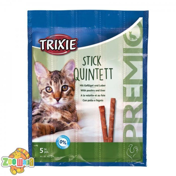 Trixie Палочки PREMIO Quadro-Sticks дом.птица/печень для кошек 5шт*5гр (42724), (1111135172)