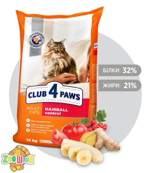 Клуб 4 лапы Корм для кошек (эффект выведения шерсти) 14 кг.